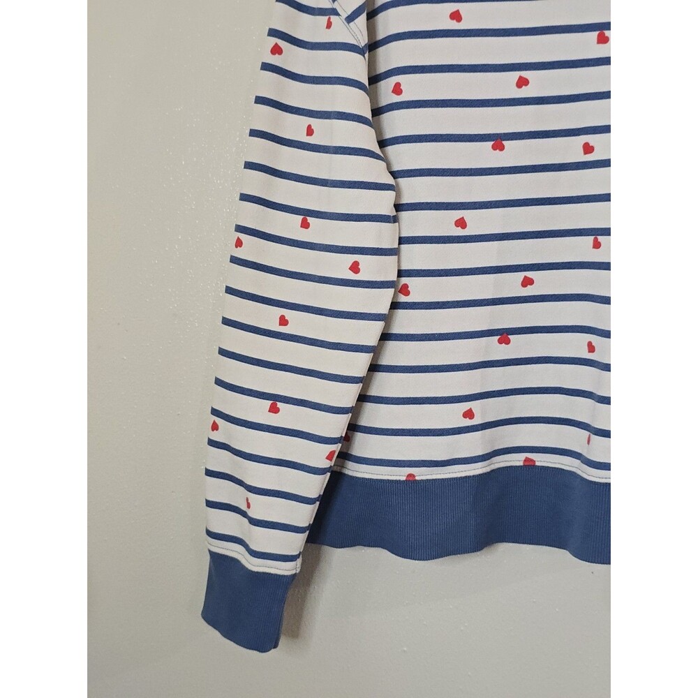 Pact Organic Cotton Heart Print Striped Sweatshirt XL Blue White Red Pullover - Picture 6 of 12